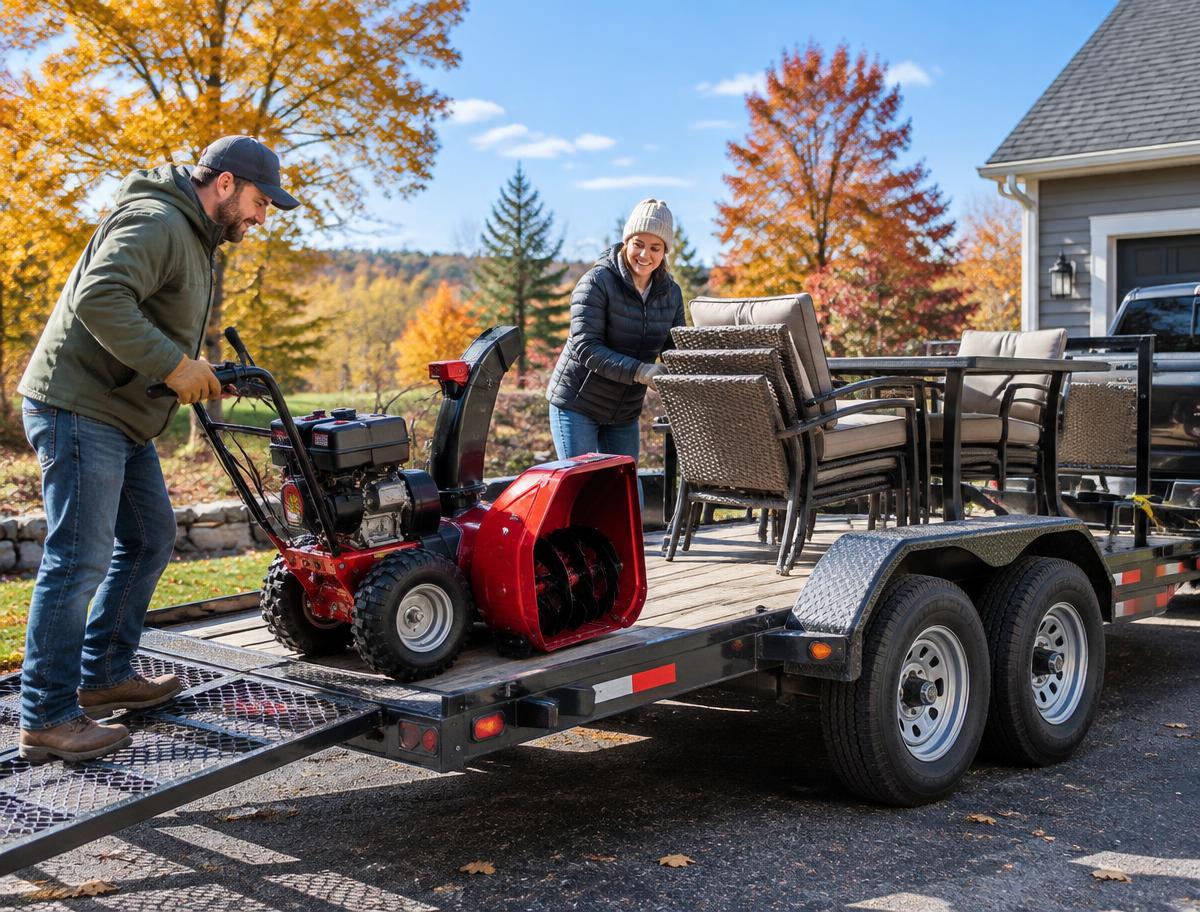 Outdoor gear ready for a weekend trailer rental